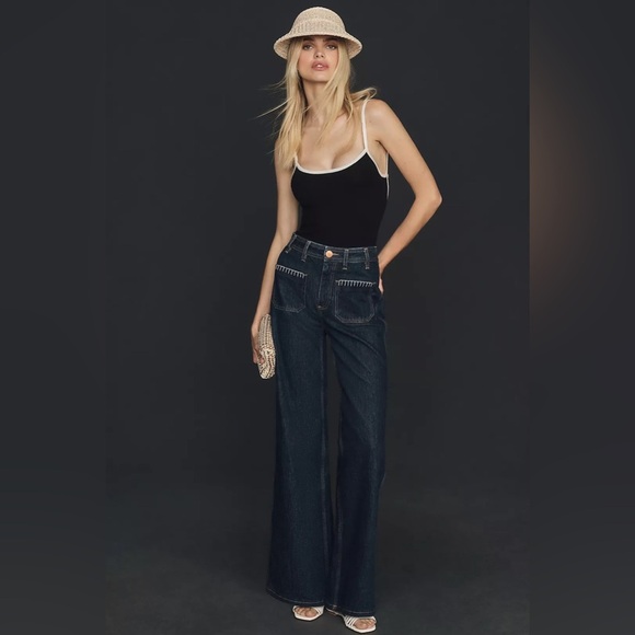 Free People Seventy + Mochi Mabel Patch-Pocket High-Rise Wide-Leg Jeans